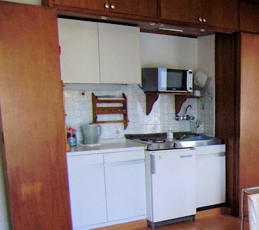 Kitchen with doors open
